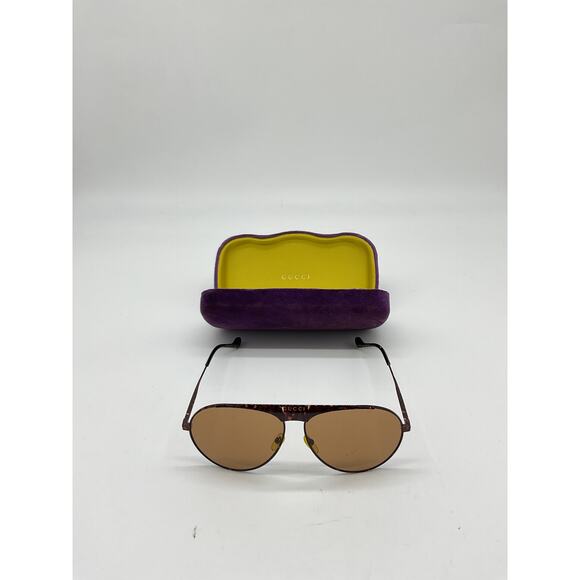 Gucci 65mm Oversize Aviator Brown Metal Sunglasses Size OS - Picture 2 of 5